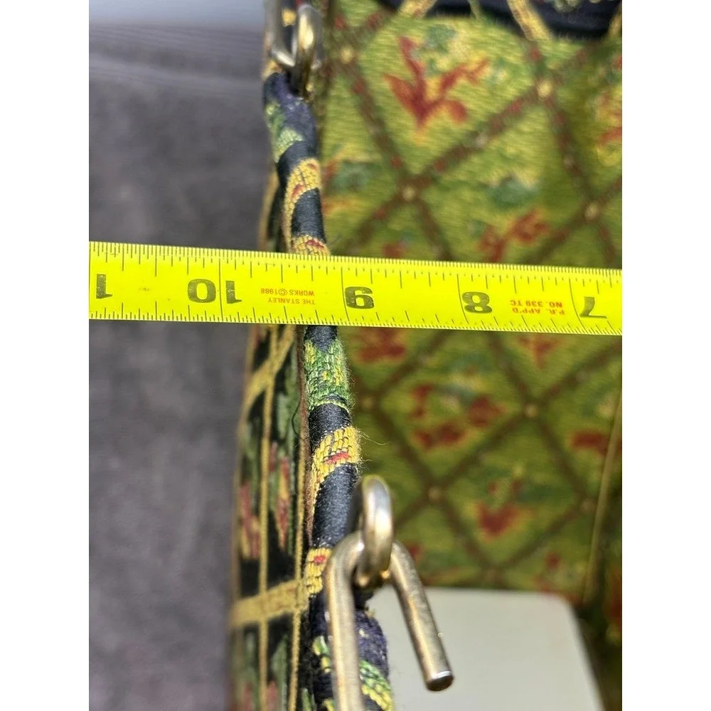Vintage Tapestry Knitting Bag Black Floral Diamond Trellis Metal Frame Tote